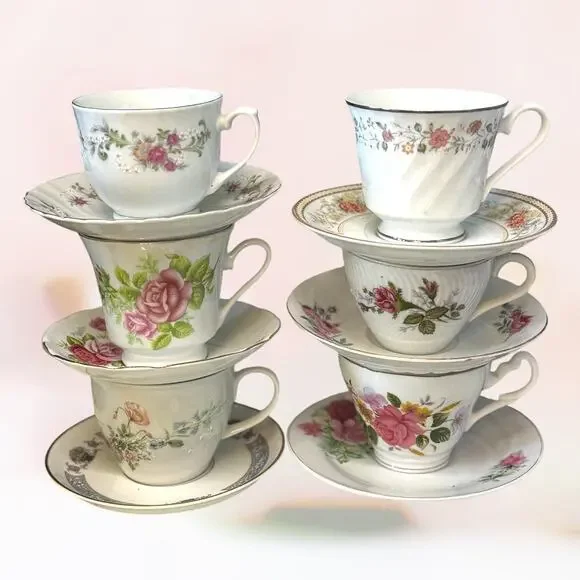 Vintage tea cup and saucer set of 6 mismatched tea party